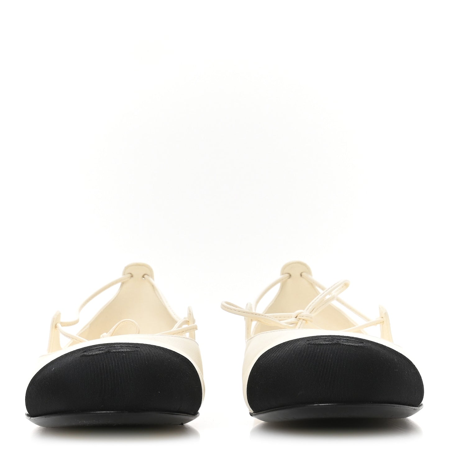Lambskin Grosgrain Mary Jane Flats 39.5 Ivory Black