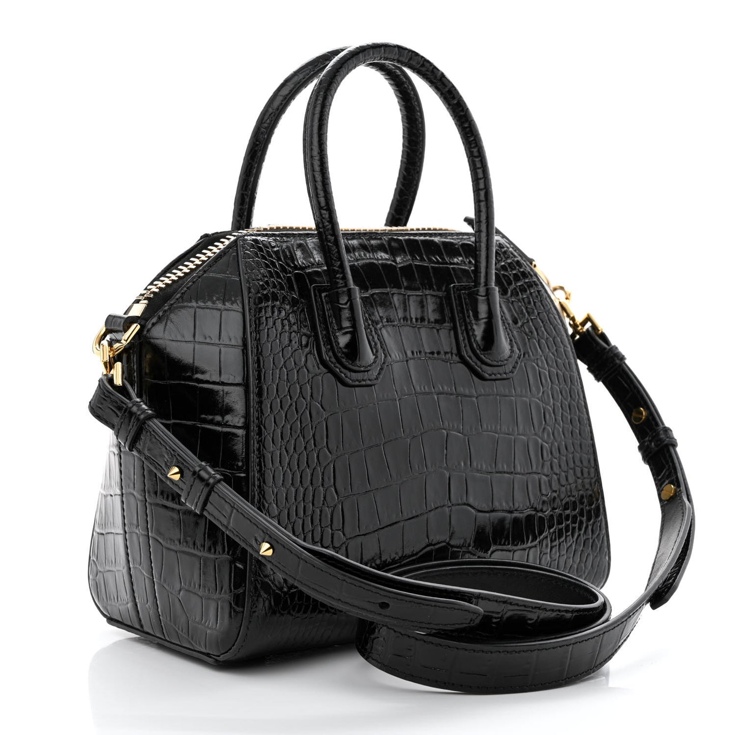 Calfskin Crocodile Embossed Mini Antigona Black
