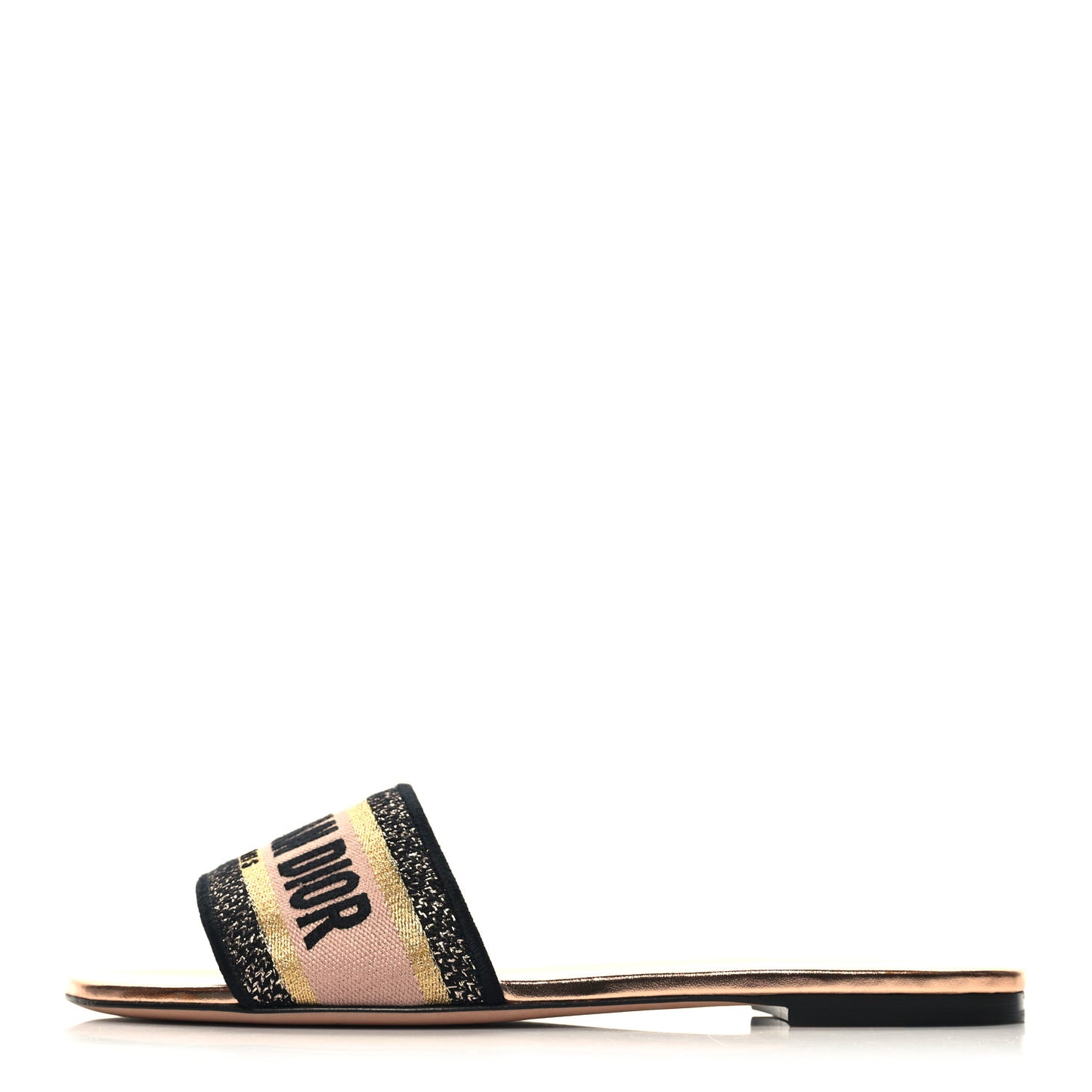 Canvas Lurex Embroidered Dway Flat Slide Sandals 40.5 Black Gold