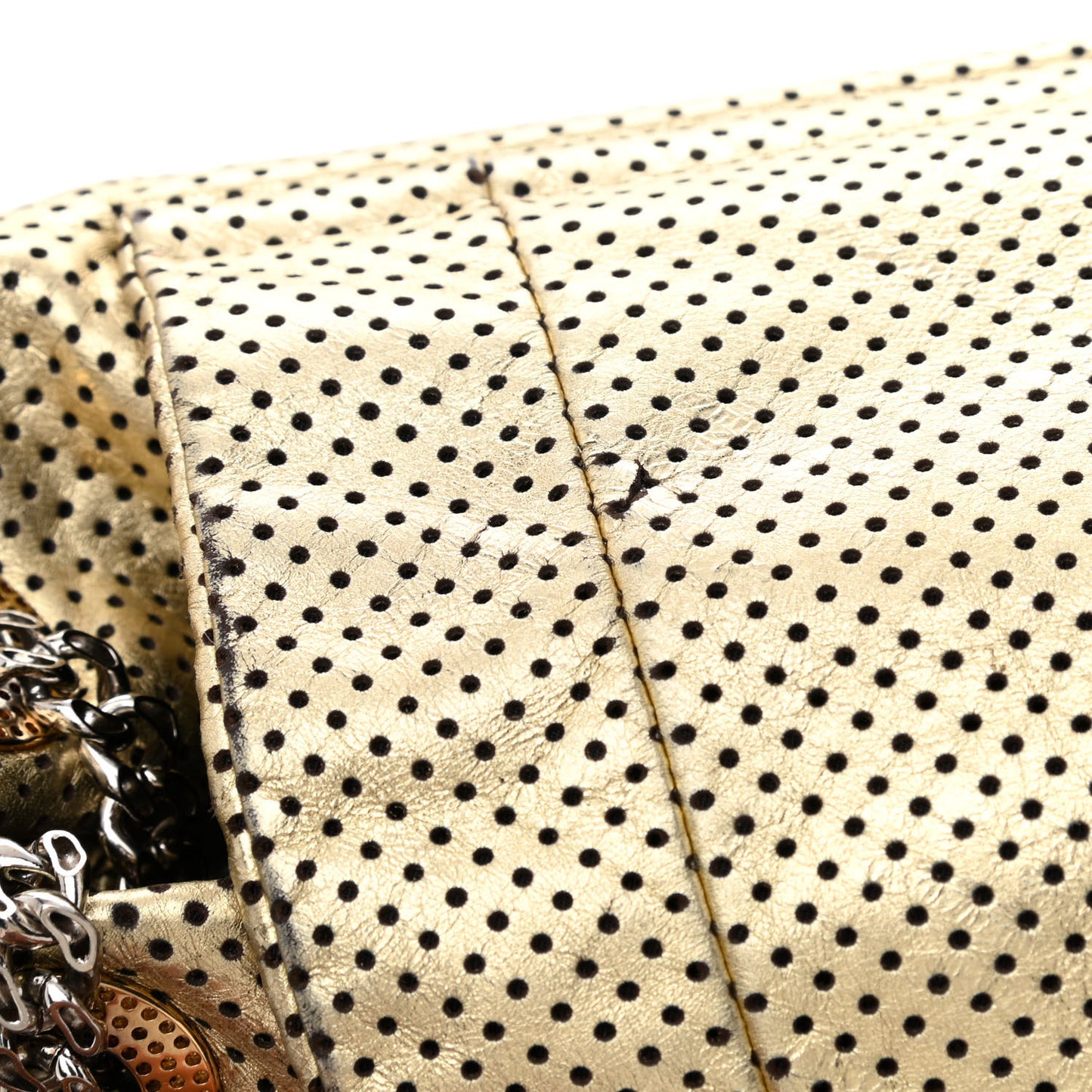 Metallic Calfskin Perforated Large Drill Accordion Flap Gold