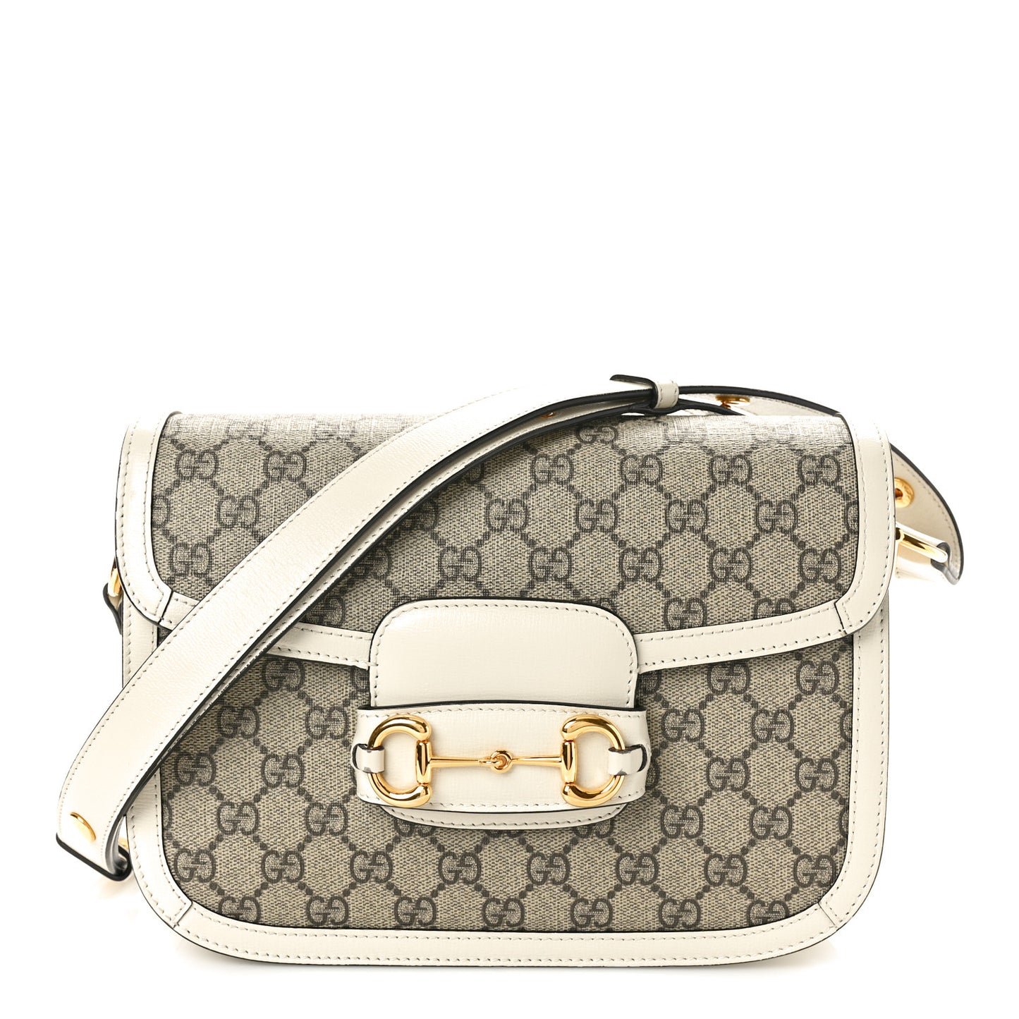 GG Supreme Monogram Horsebit 1955 Shoulder Bag Beige Mystic White