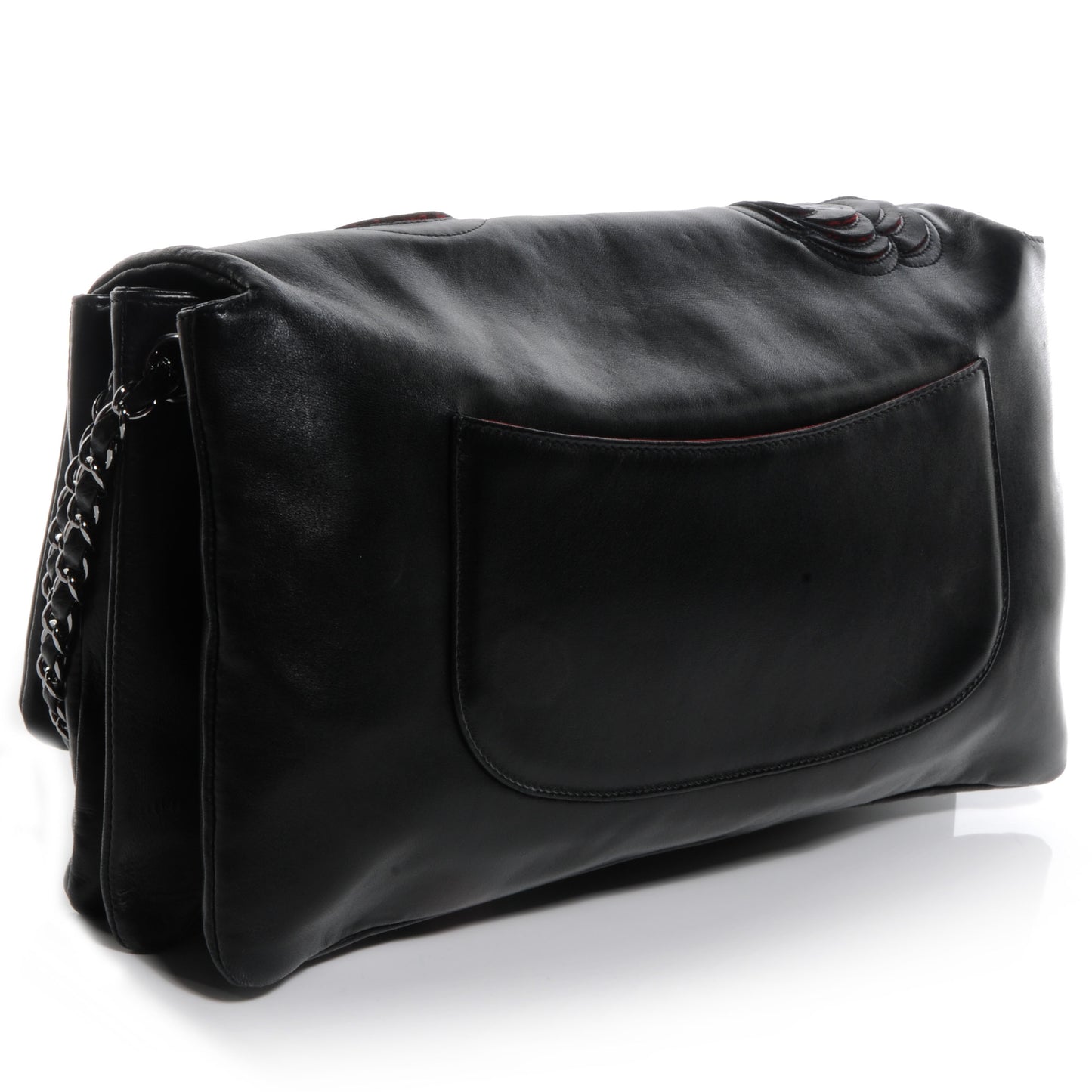Lambskin Tweed Maxi Camellia Petals Flap Black