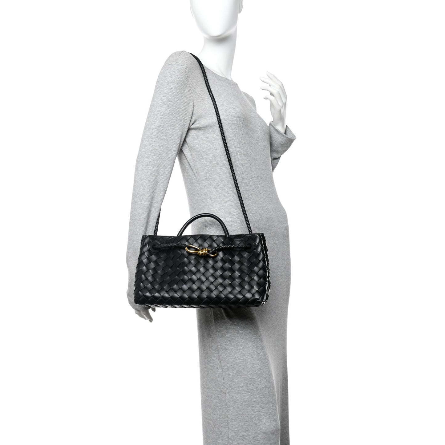 Nappa Intrecciato Small East West Andiamo Shoulder Bag Black