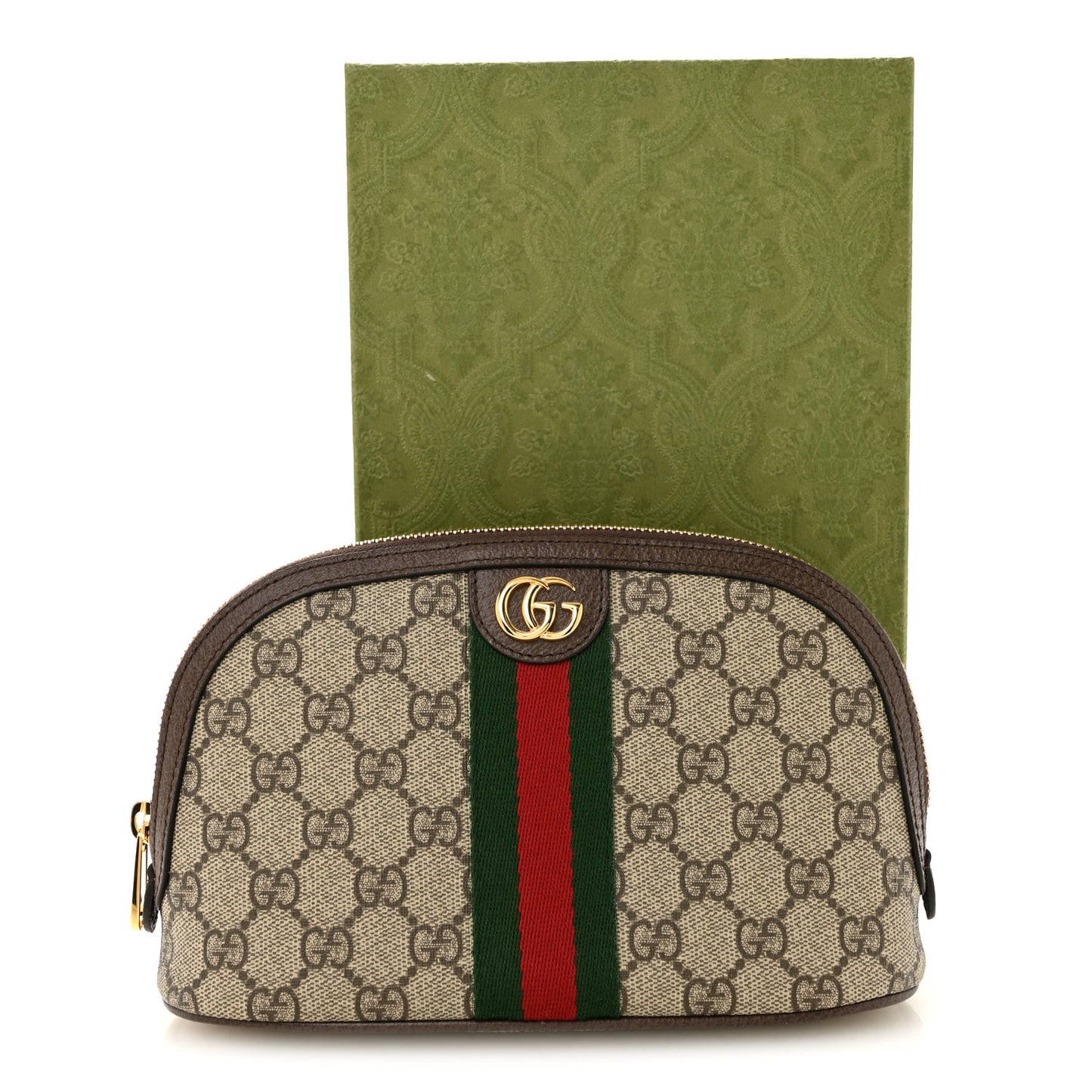 GG Supreme Monogram Textured Calfskin Web Large Ophidia Cosmetic Case  Beige Ebony New Acero