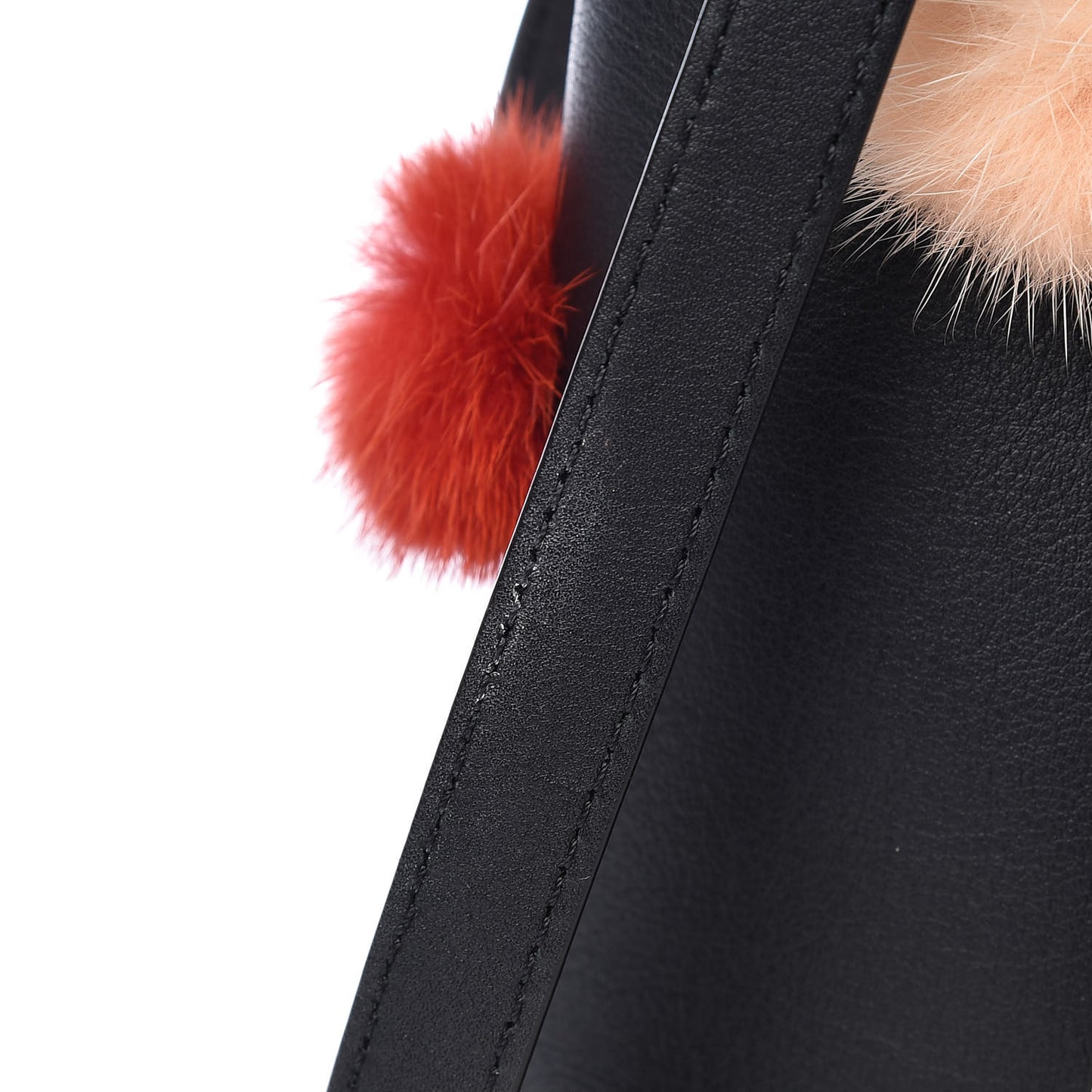 Vitello Dolce Mink Fur Pom Pom Petite 2Jours Tote Black Multicolor