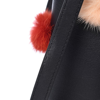 Fendi Vitello Dolce Mink Fur Pom Pom Petite 2Jours Tote Black Multicolor 9 of 12