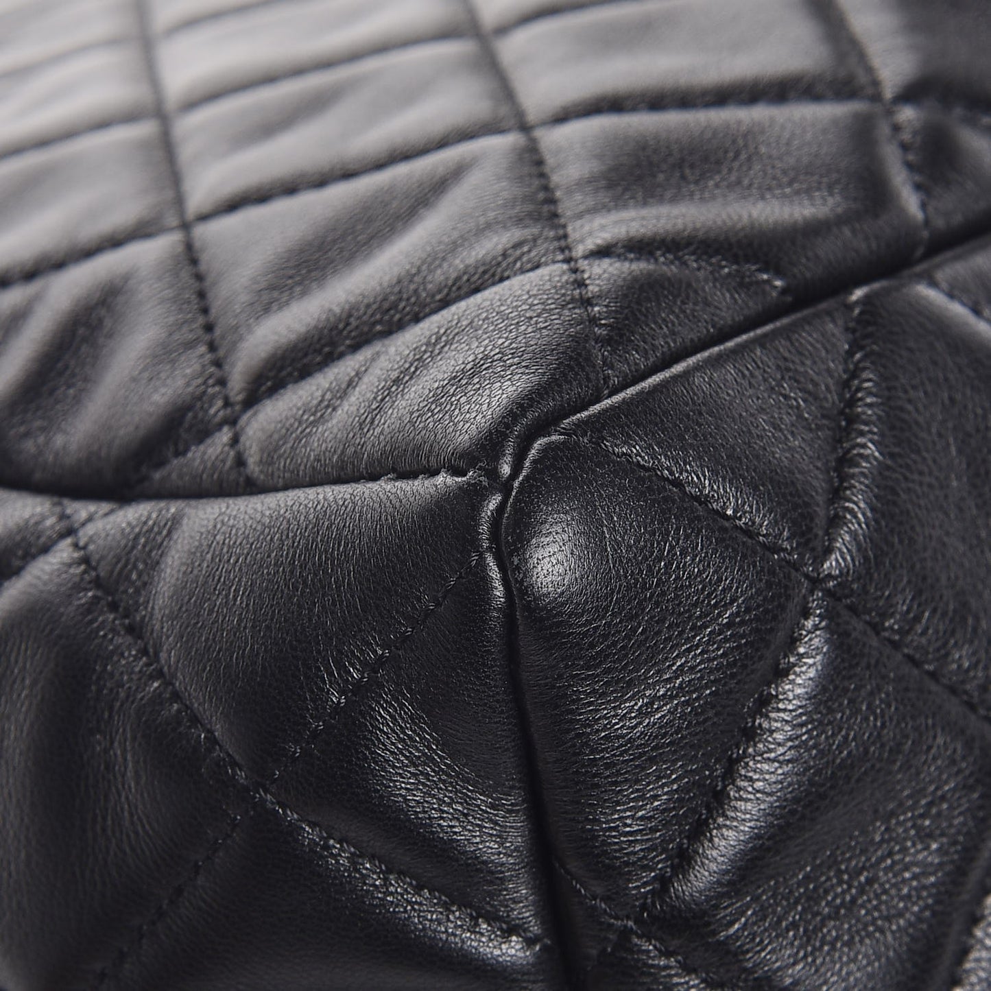 Lambskin Quilted CC Chain Drawstring Tote Black