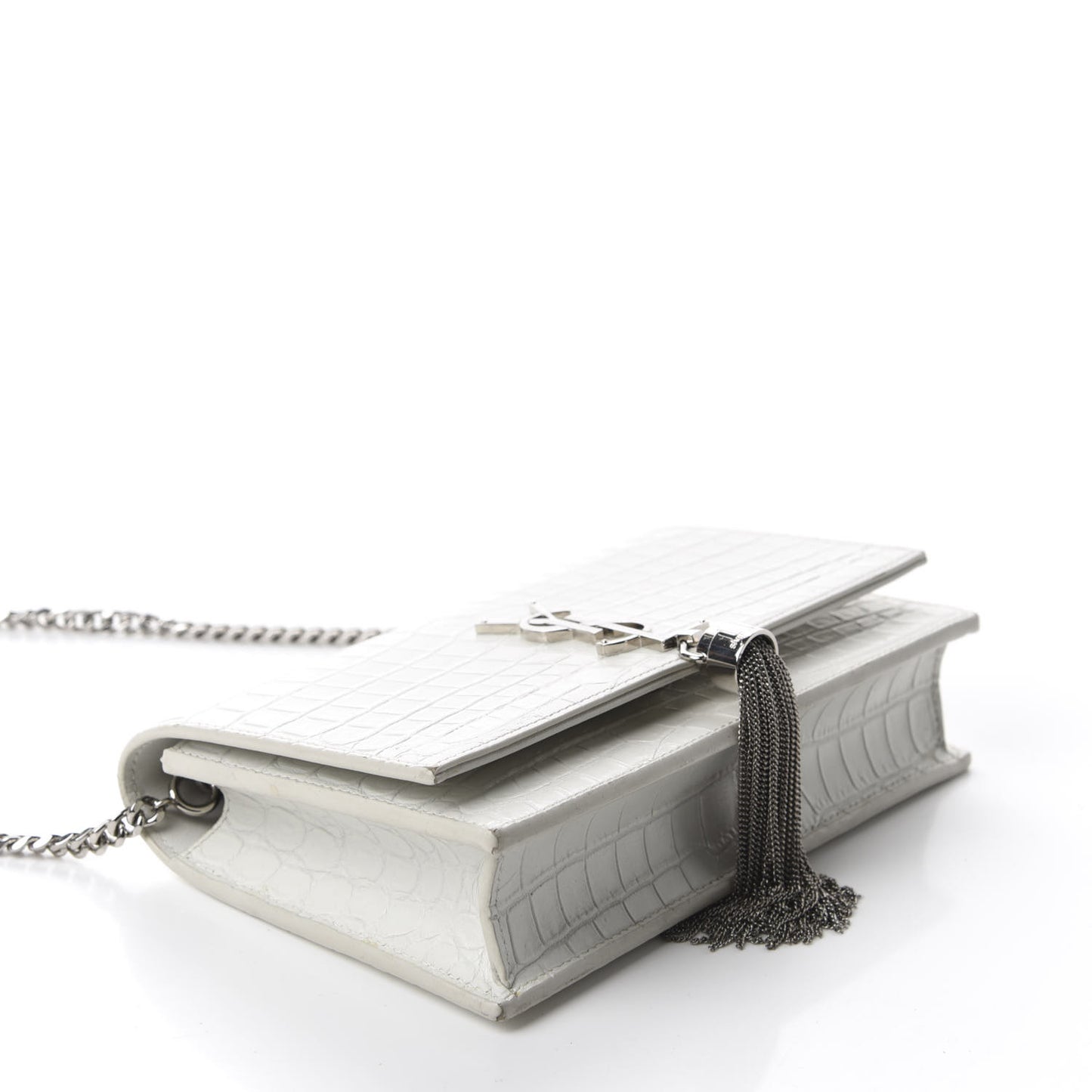Calfskin Crocodile Embossed Kate Monogram Tassel Chain Wallet Crema Soft