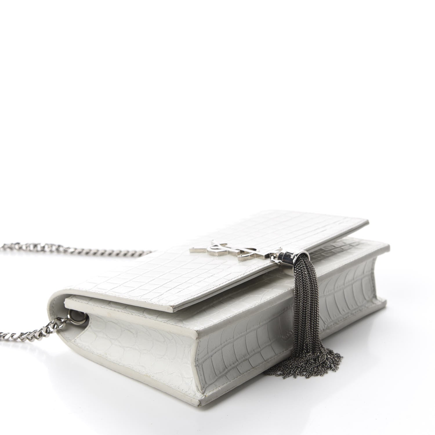Saint Laurent Calfskin Crocodile Embossed Kate Monogram Tassel Chain Wallet Crema Soft 4 of 10