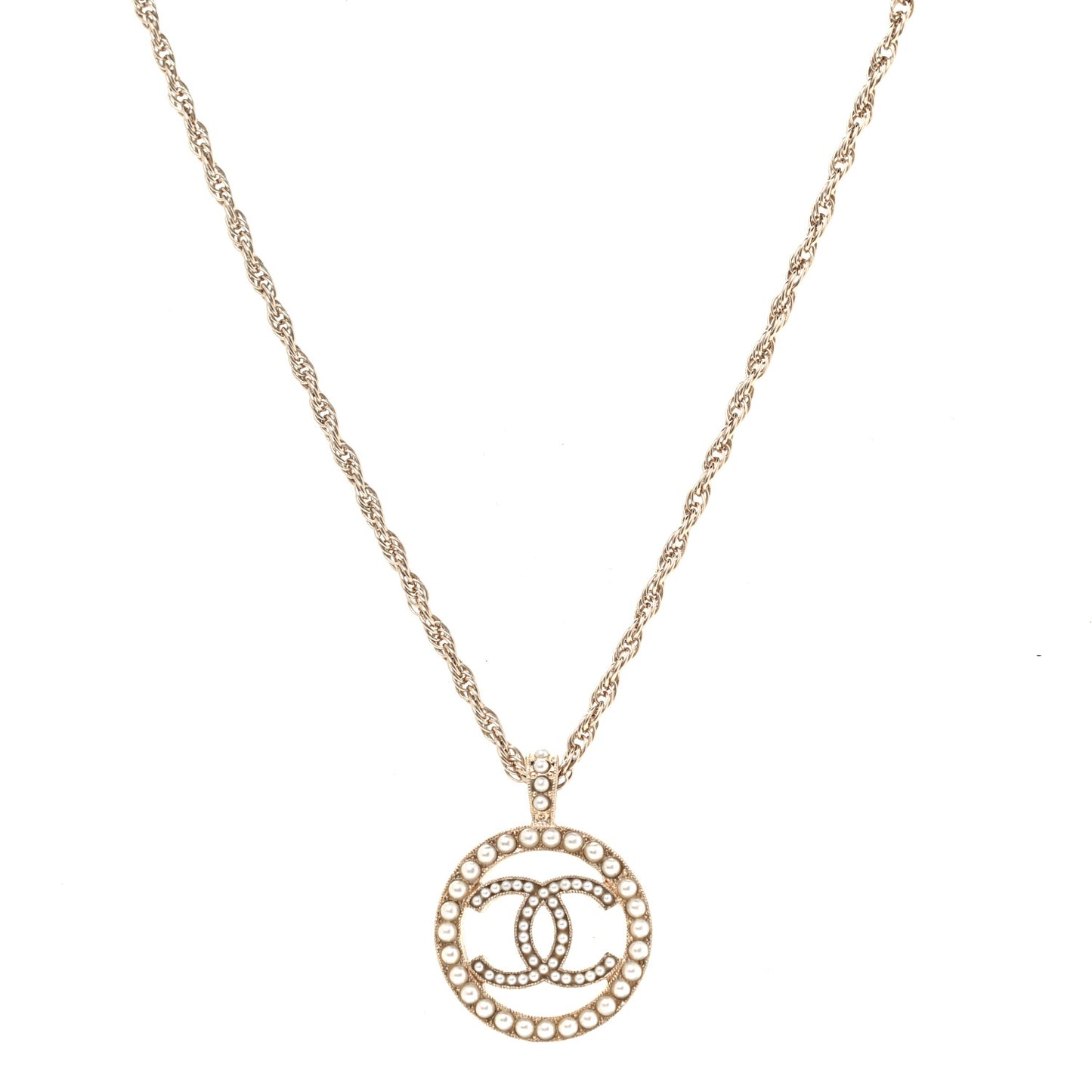 Pearl CC Round Pendant Necklace Gold