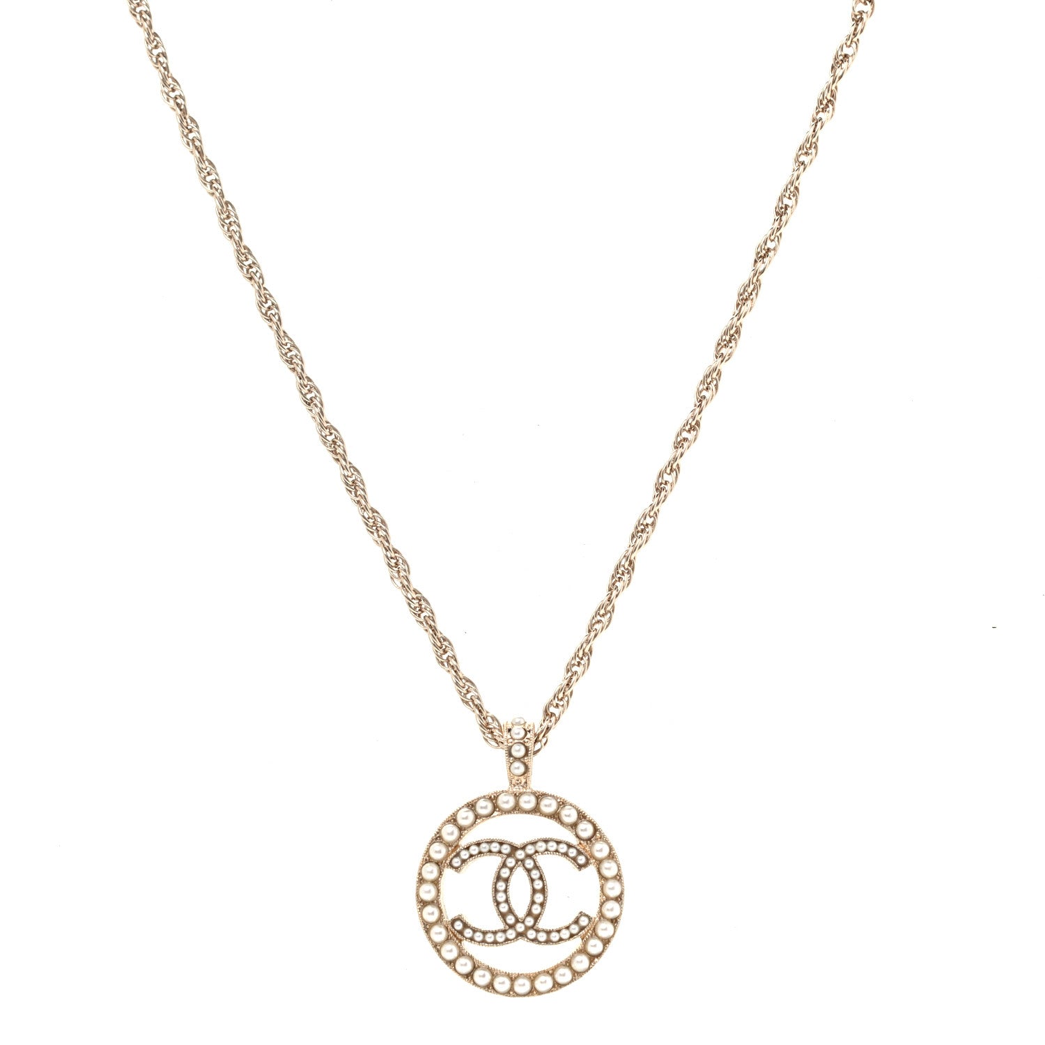 Chanel Pearl CC Round Pendant Necklace Gold 1 of 3