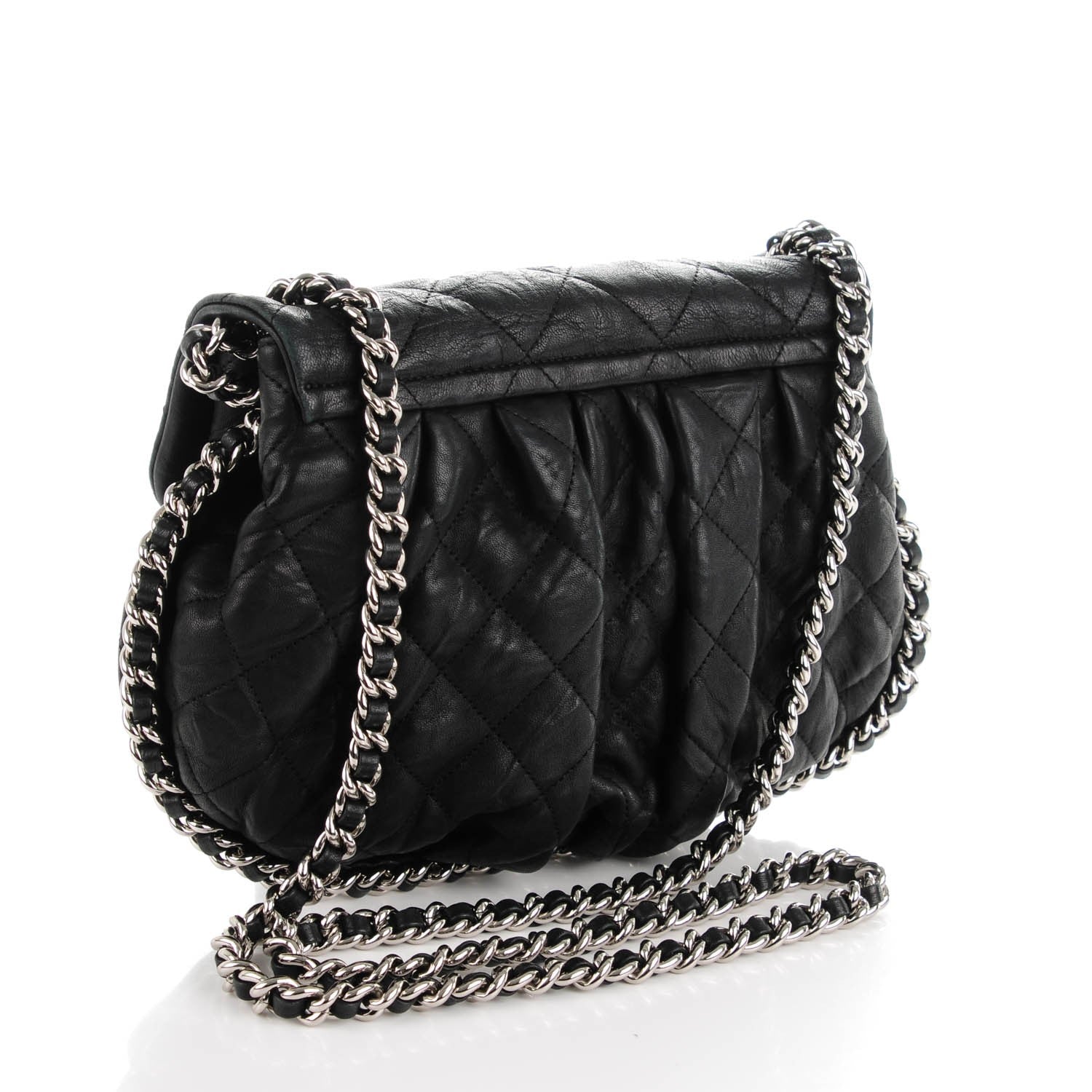 Chanel Crumpled Lambskin Quilted Medium Chain Around Messenger Black 3 of 7
