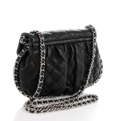 Chanel Crumpled Lambskin Quilted Medium Chain Around Messenger Black 3 of 7