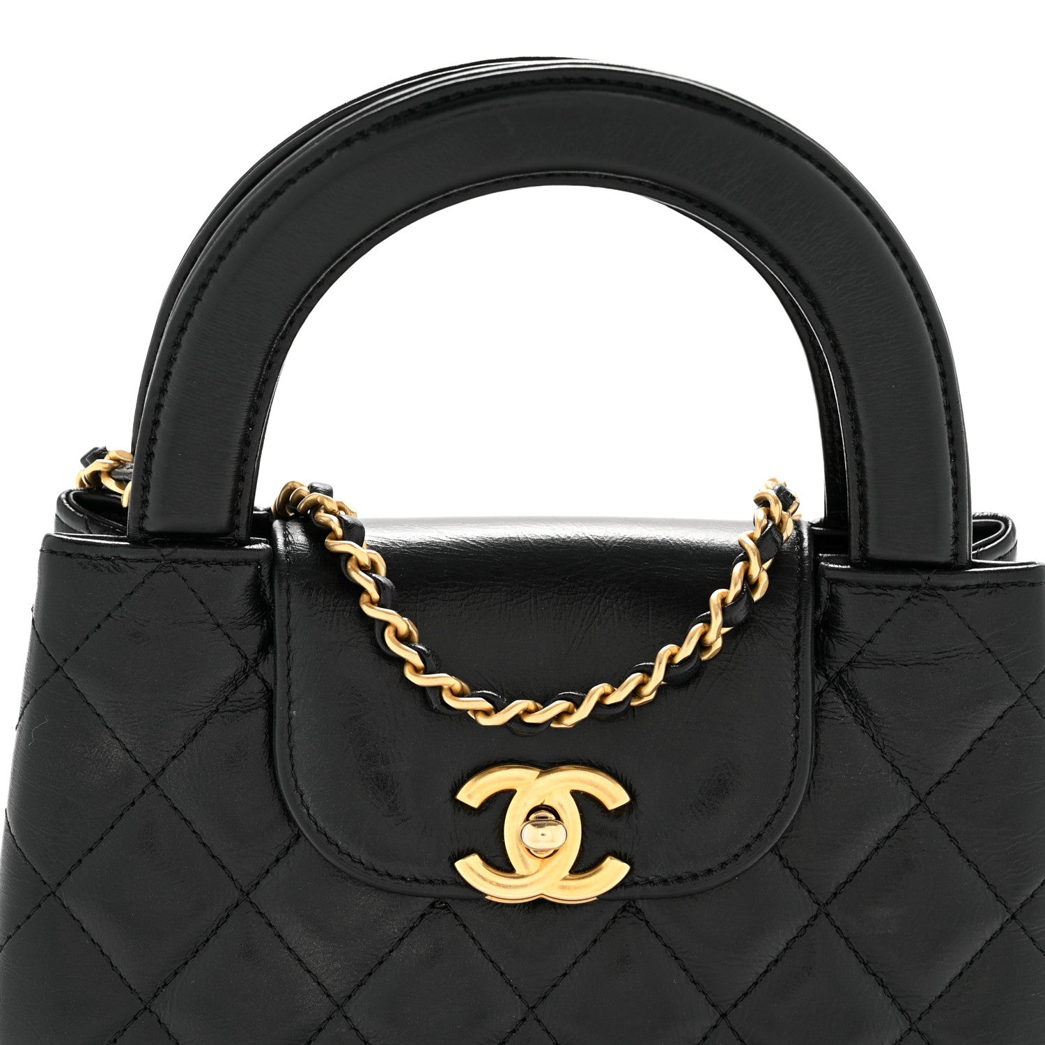 Chanel Shiny Aged Calfskin Quilted Nano Kelly Shopper Black 8 of 14