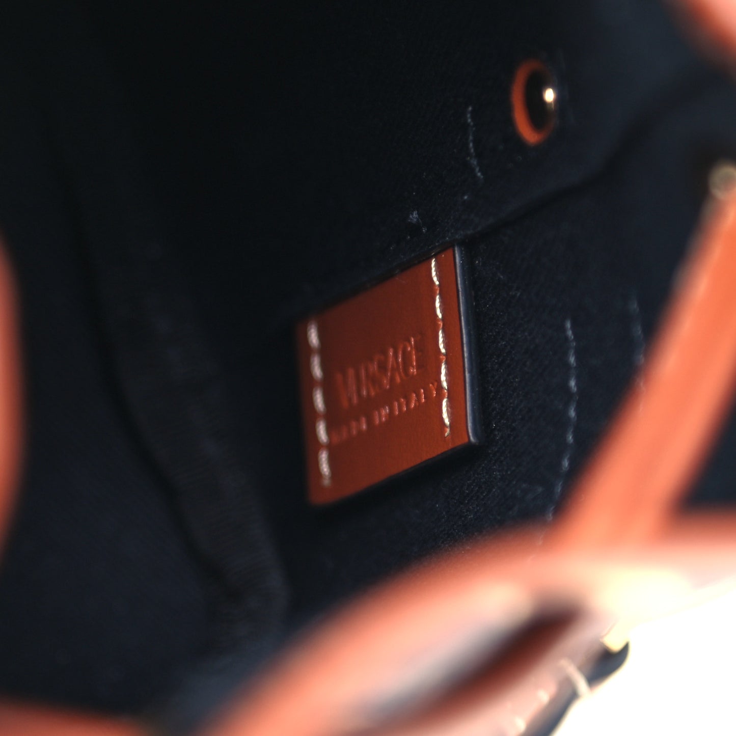 Coated Canvas La Greca Mini Bucket Bag Black Caramel