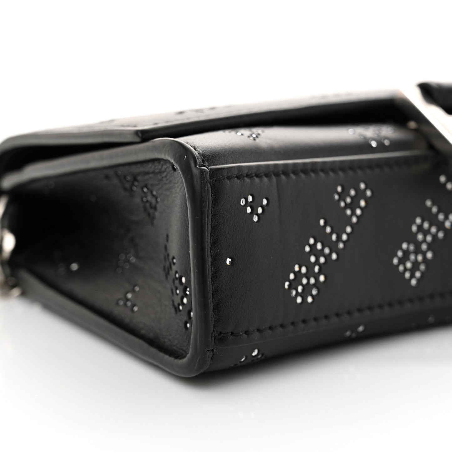 Smooth Calfskin Crystal Diagonal Allover Logo Hourglass Wallet Black