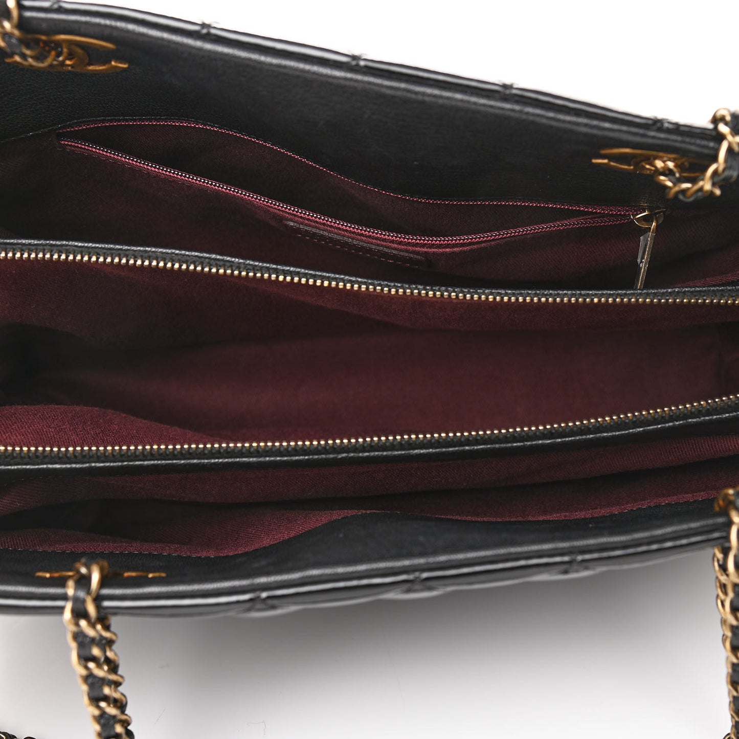 Patent Goatskin Quilted Small CC Eyelet Tote Black