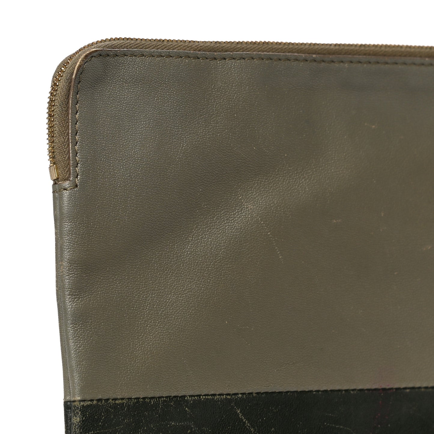 Smooth Lambskin Bi-Color Solo Clutch Pouch Army Green