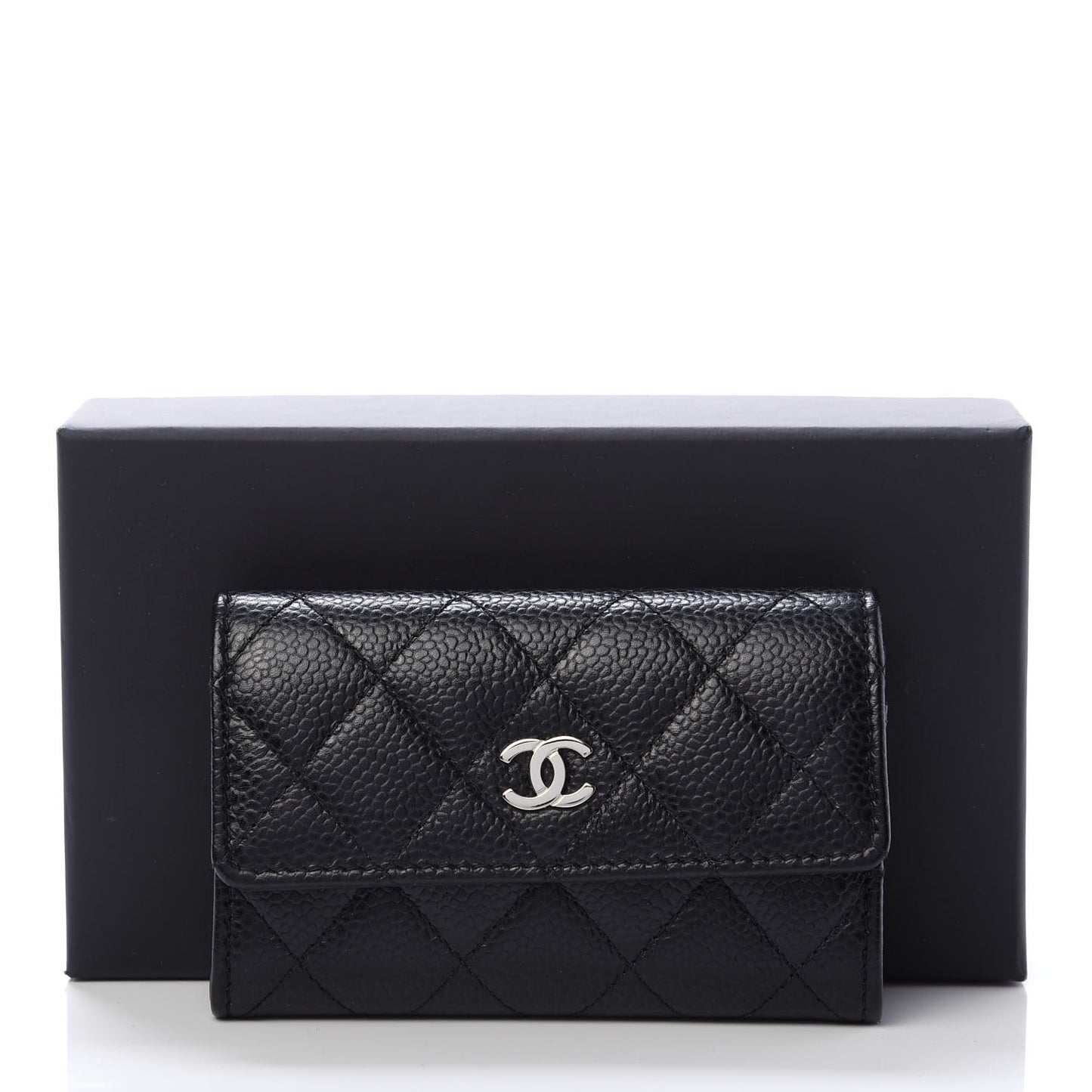 Caviar Quilted Flap Card Holder Black