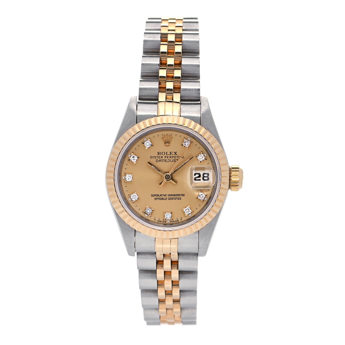 Stainless Steel 18K Yellow Gold Diamond 26mm Oyster Perpetual Datejust Watch Champagne 69173