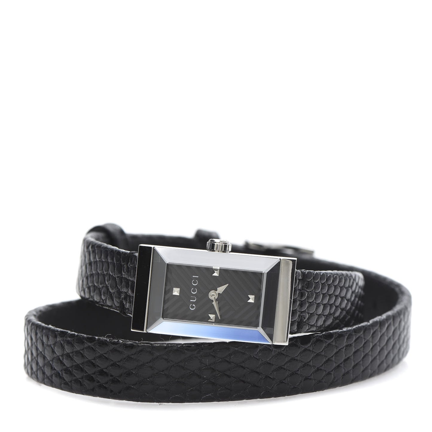 Stainless Steel Lizard 14mm G-Frame Double Wrap Quartz Watch Black