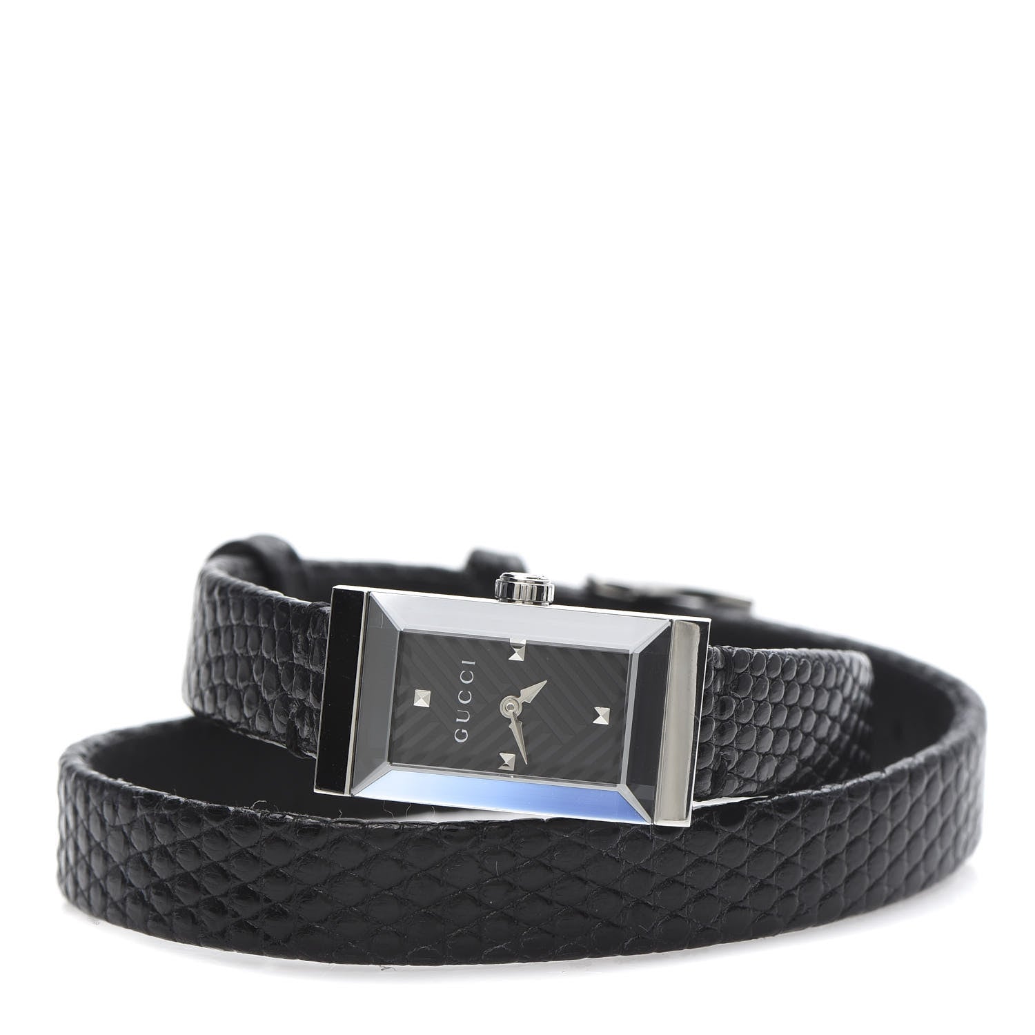 Gucci Stainless Steel Lizard 14mm G-Frame Double Wrap Quartz Watch Black 3 of 6