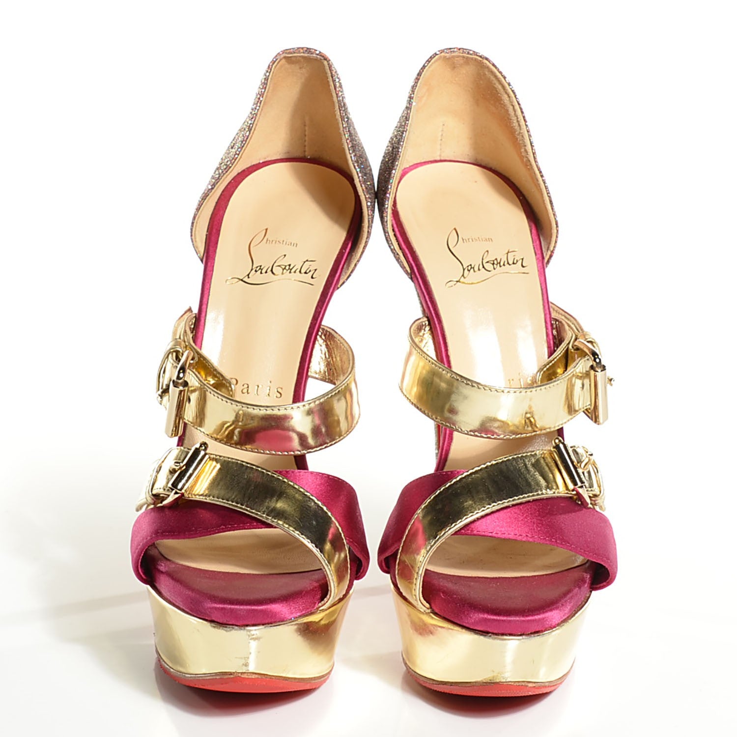 Christian Louboutin Metallic Calfskin Satin Glitter Ambertina 150 Platform 37 Gold 2 of 6