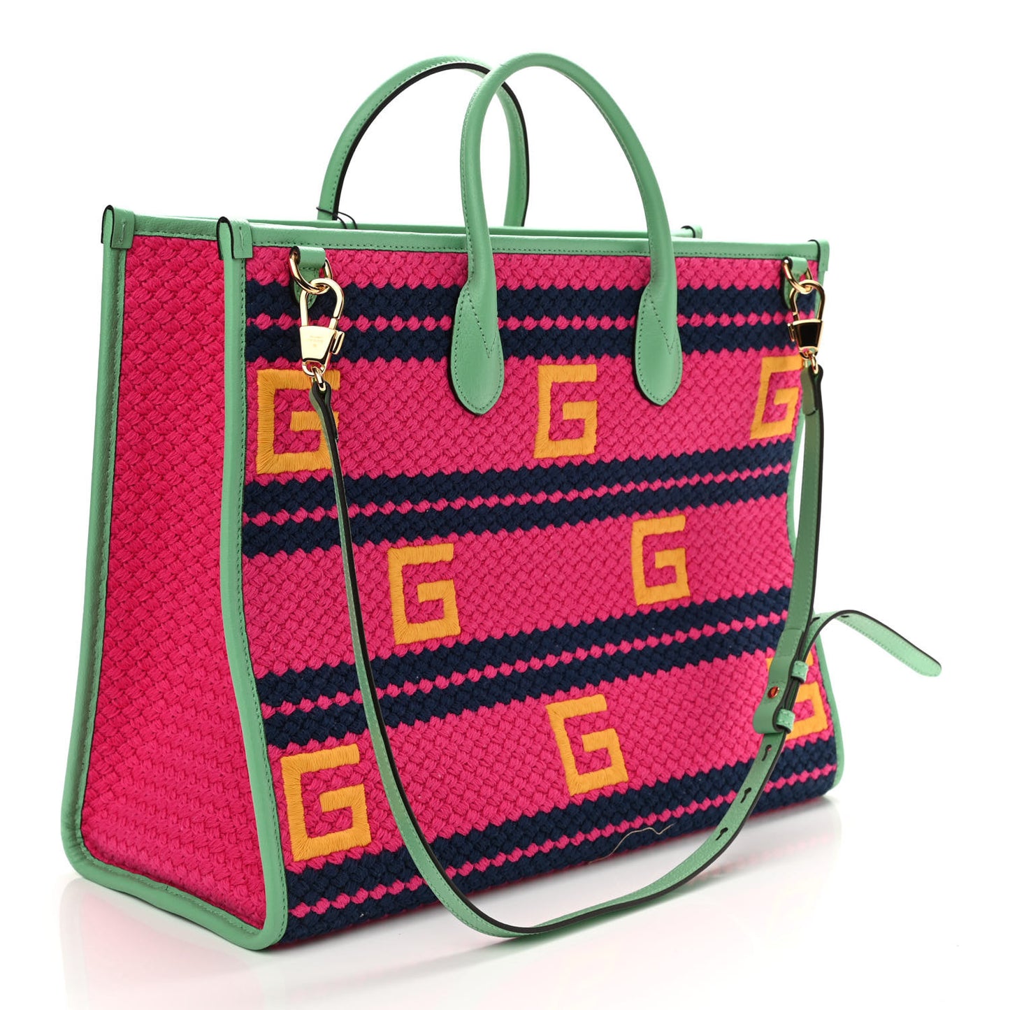 Fabric Embroidered Capri Striped Tote Bag Violet Fuchsia