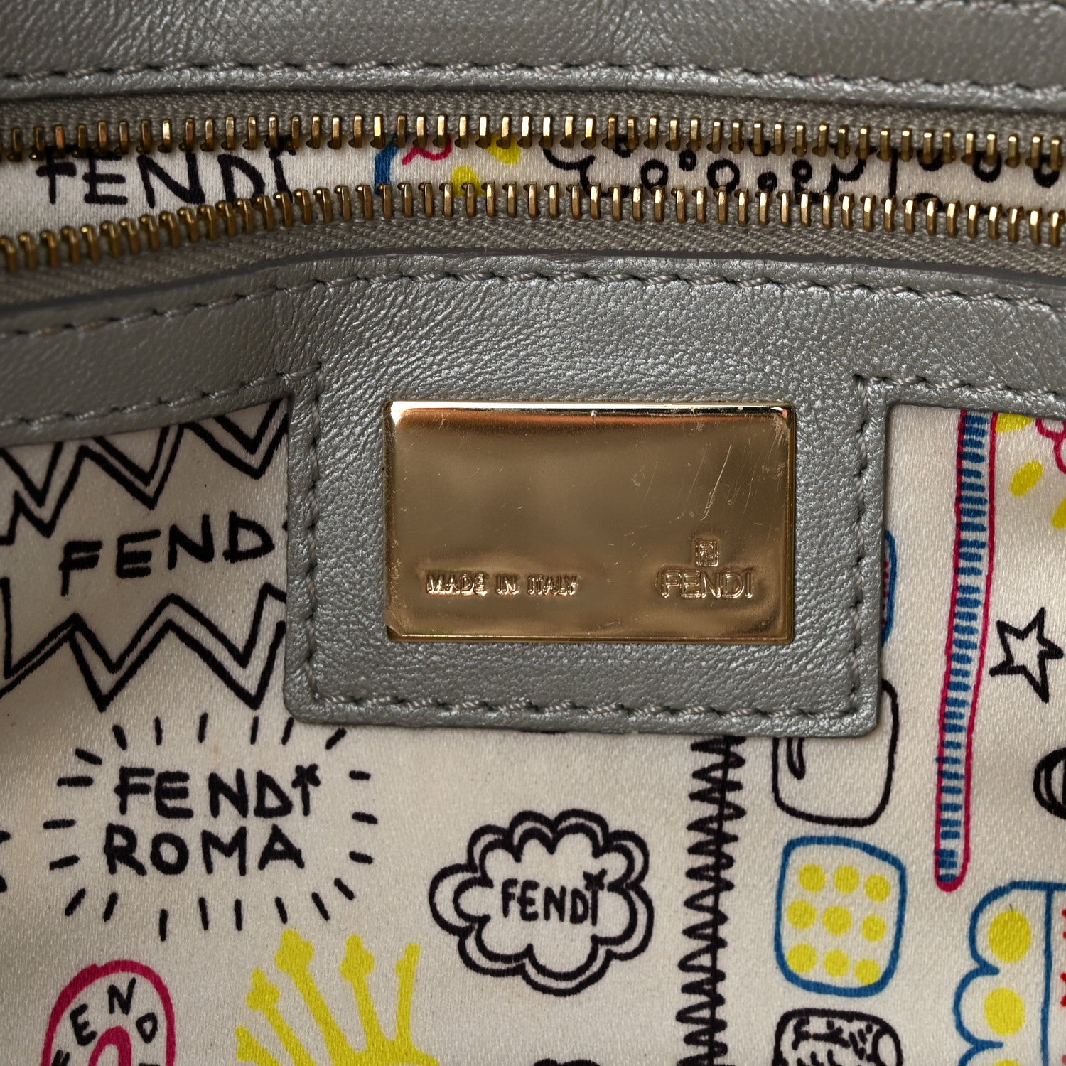 Fendi Nappa Logo Embossed Baguette Silver 6 of 10
