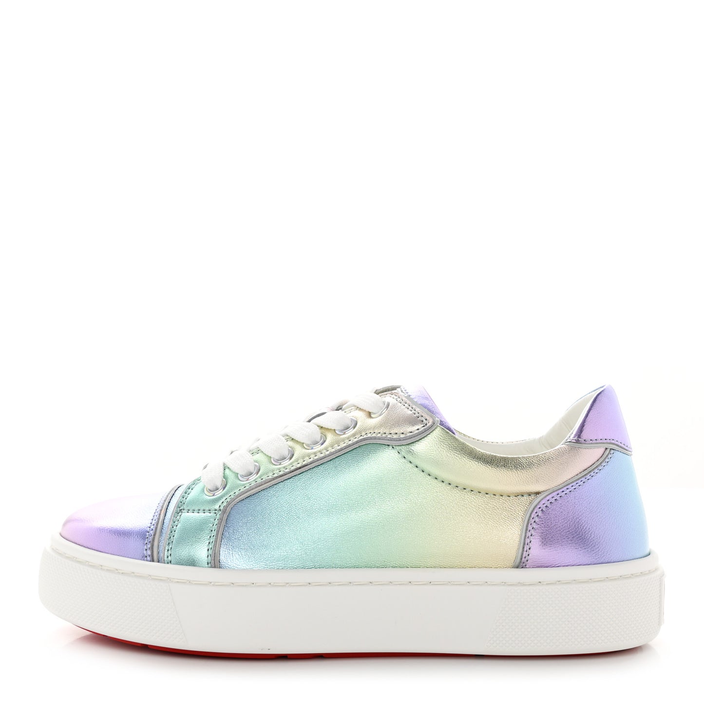 Metallic Calfskin Flat Sneakers 36.5 White Multicolor