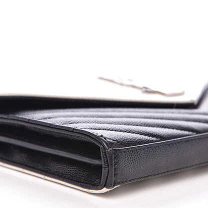 Saint Laurent Grain De Poudre Matelasse Chevron Bi-Color Monogram Chain Wallet White Black 7 of 16