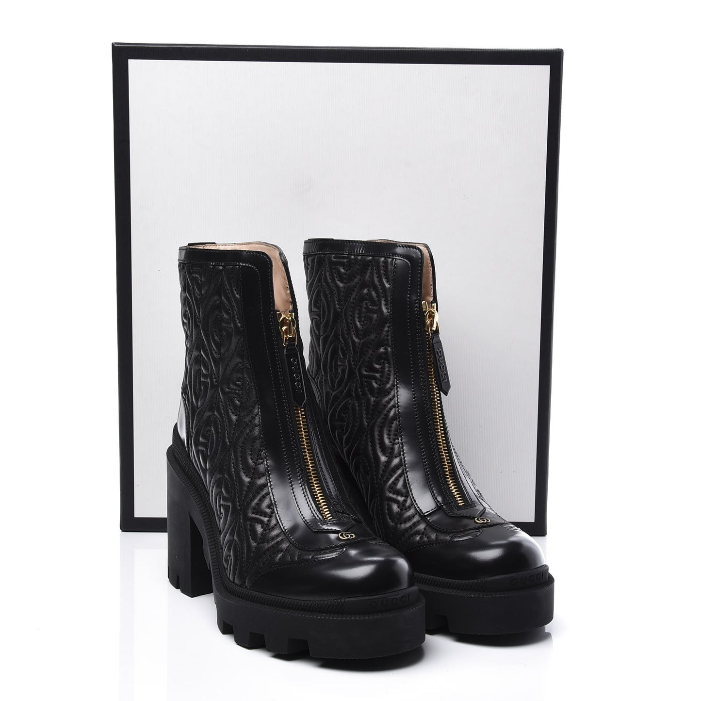 Calfskin Nappa Rhombus Quilted Trip Ankle Boots 37.5 Black