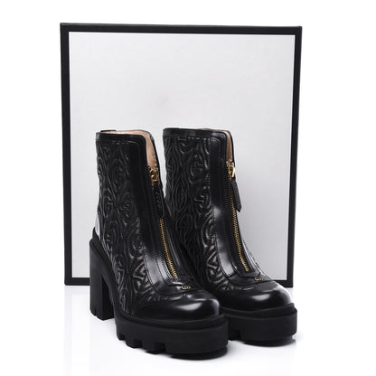 Gucci Calfskin Nappa Rhombus Quilted Trip Ankle Boots 37.5 Black 11 of 11