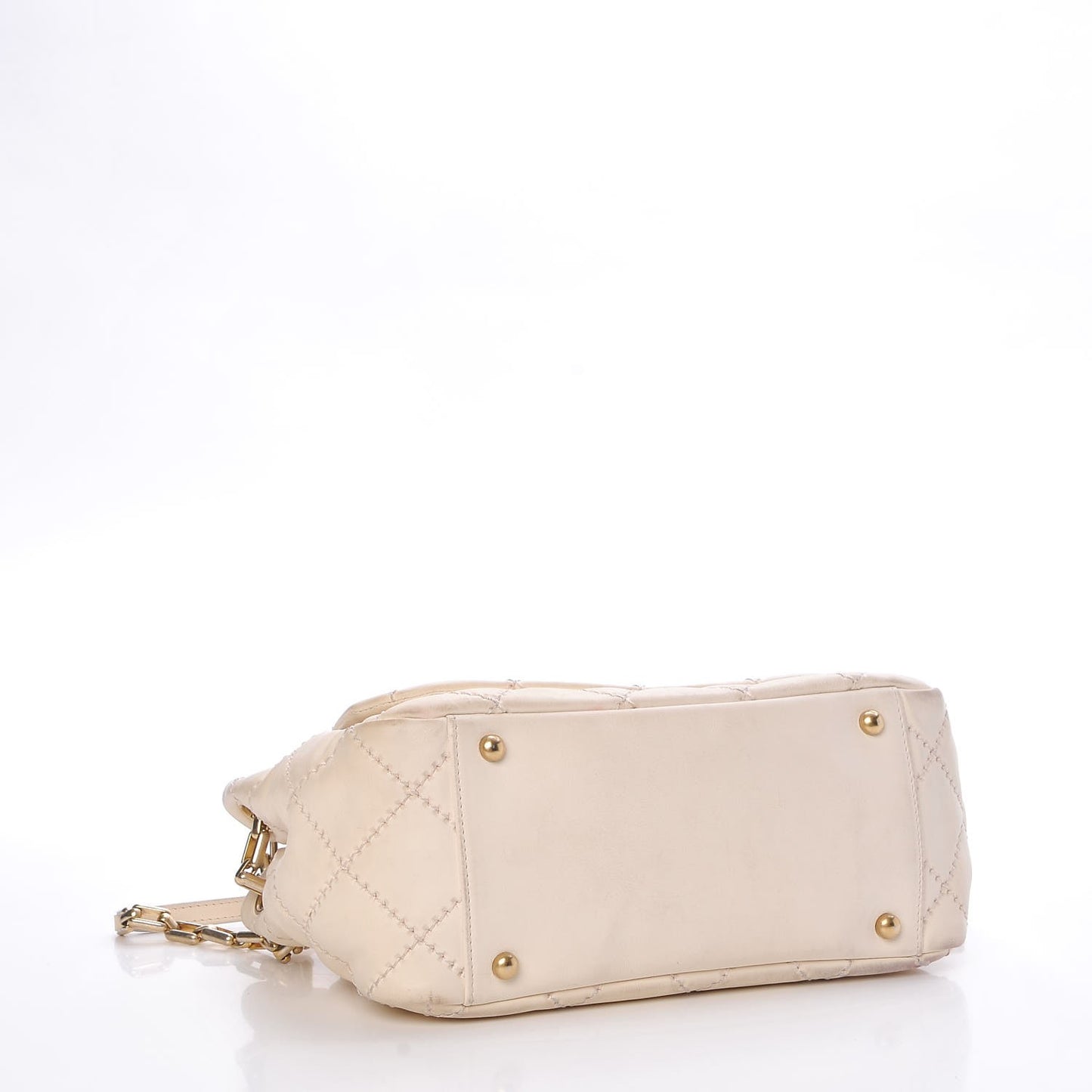 Calfskin Quilted Retro Chain Flap Beige