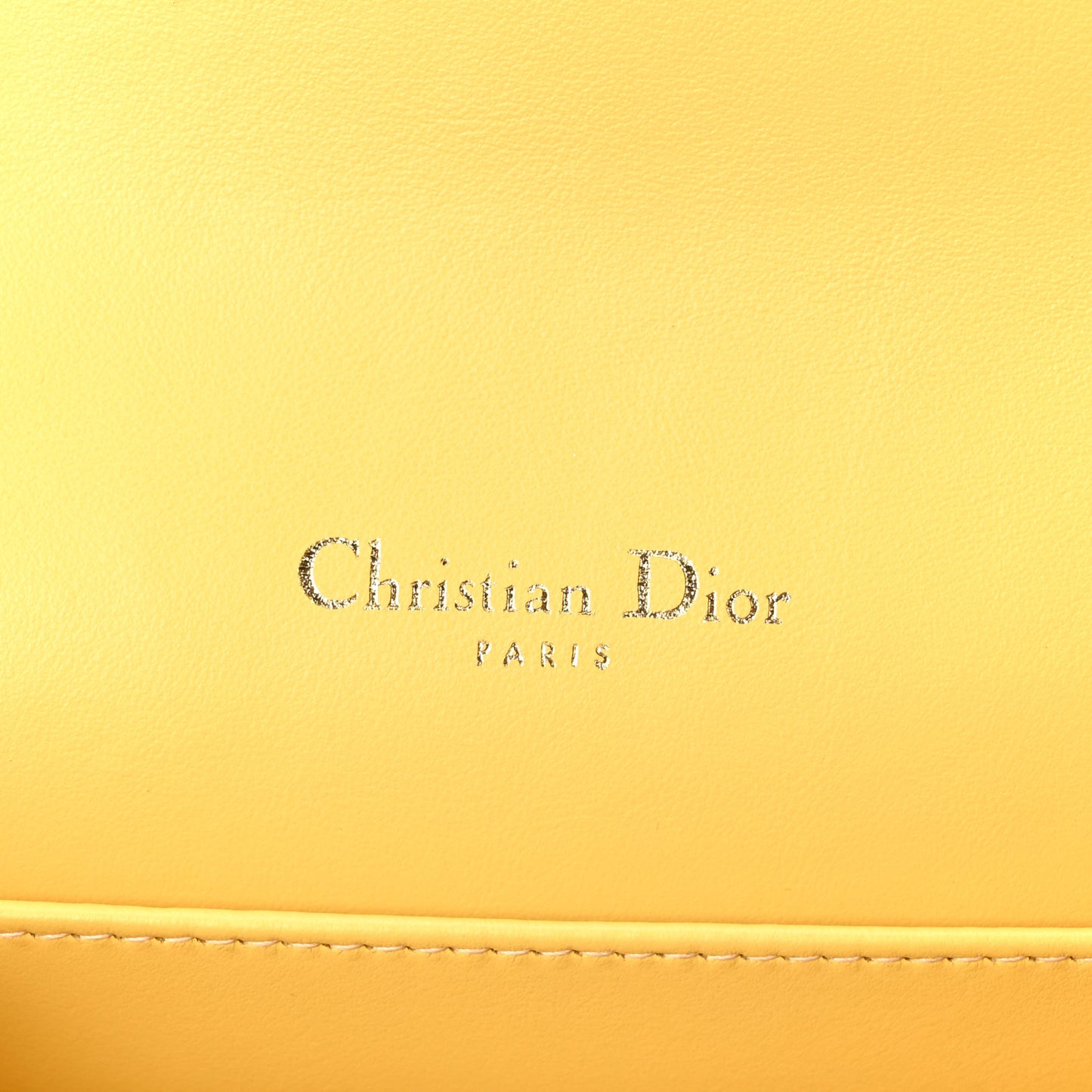 Calfskin Satin Bead Embroidery Lady Dior Clutch Gold Yellow
