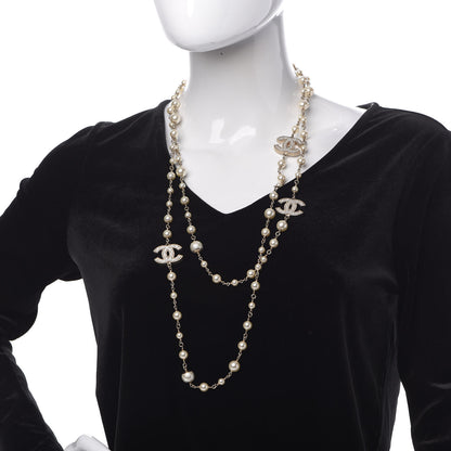 Chanel Metal Quilted Pearl CC Long Necklace Light Gold 2 of 8