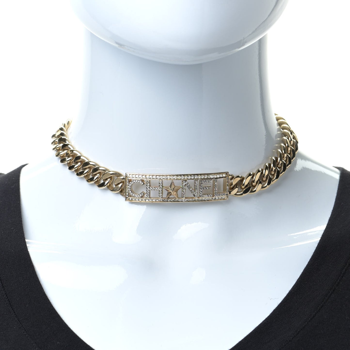 Crystal Chain Short Logo Necklace Gold