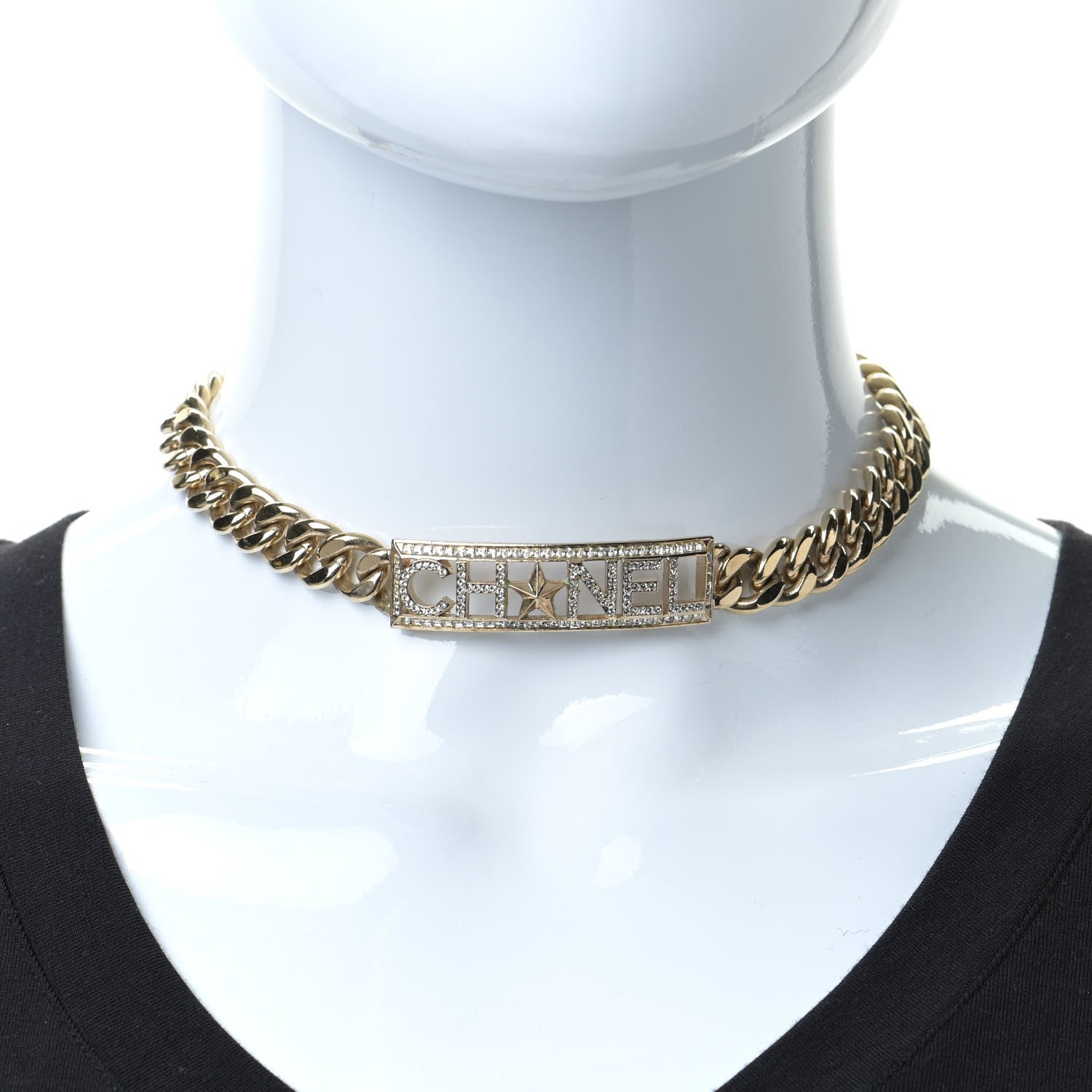 Chanel Crystal Chain Short Logo Necklace Gold 3 of 7