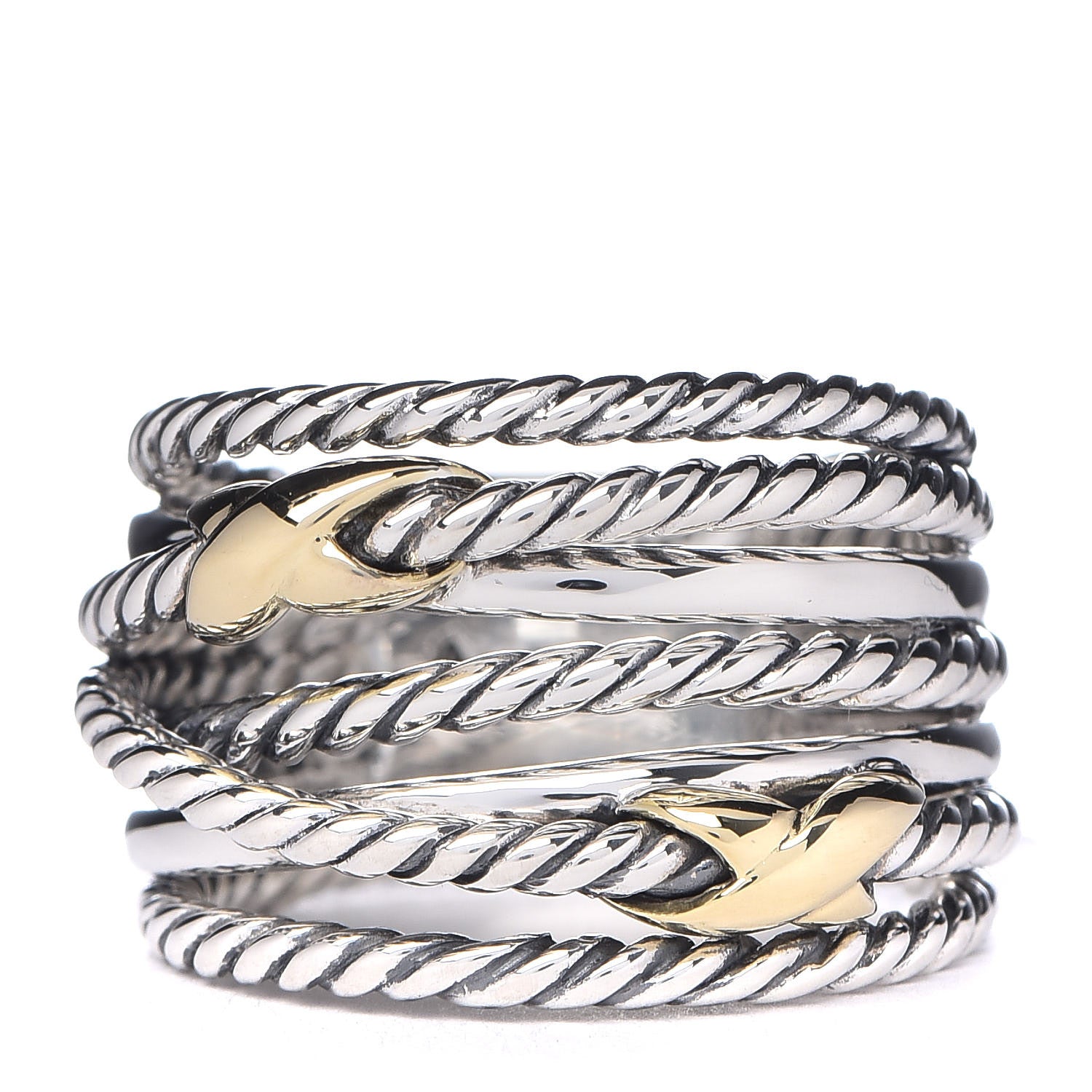 David Yurman Sterling Silver 18K Yellow Gold Double X Crossover Ring 52 6 1 of 5