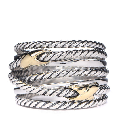 David Yurman Sterling Silver 18K Yellow Gold Double X Crossover Ring 52 6 1 of 5