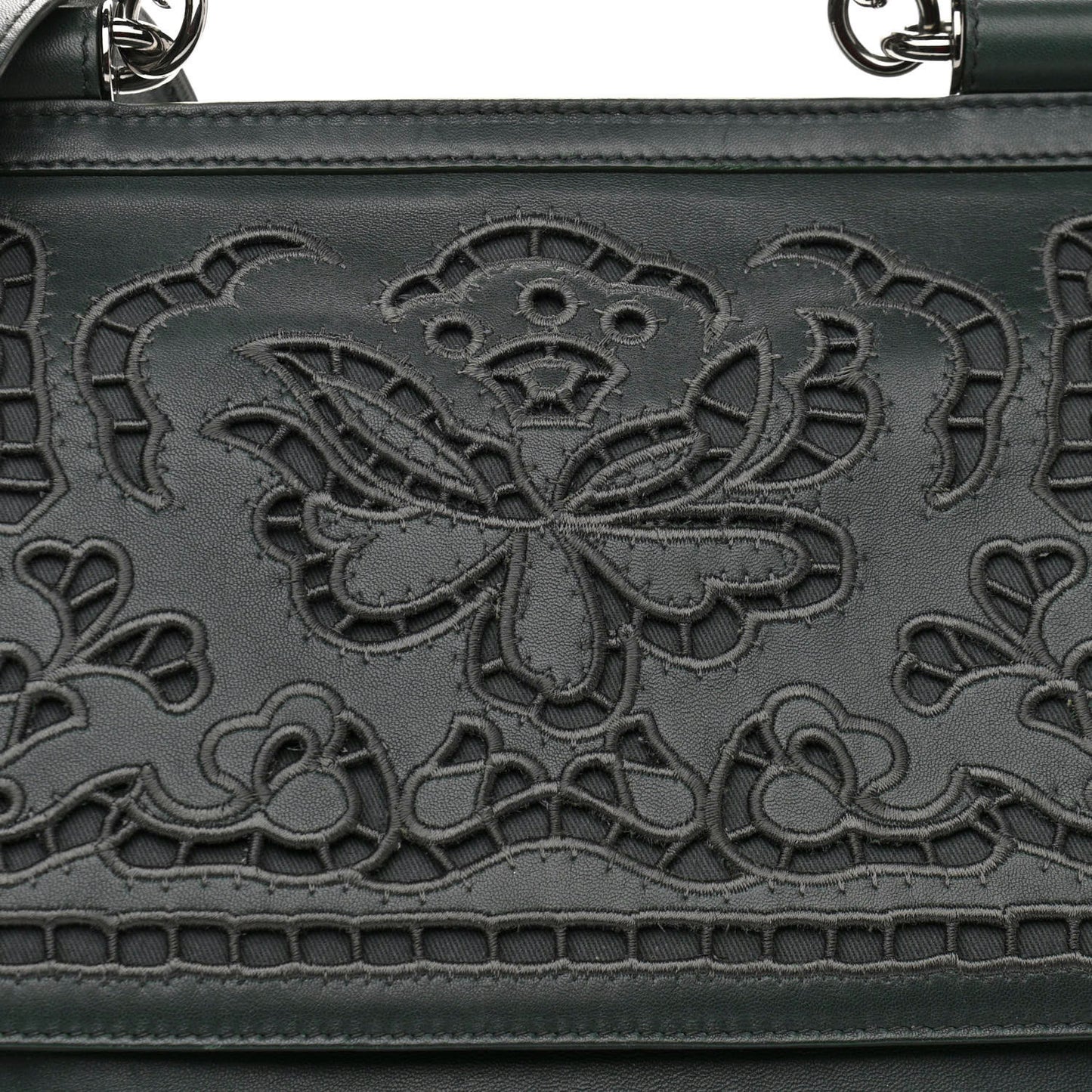 Lambskin Large Embroidered Laser Cut Miss Sicily Satchel Dark Green