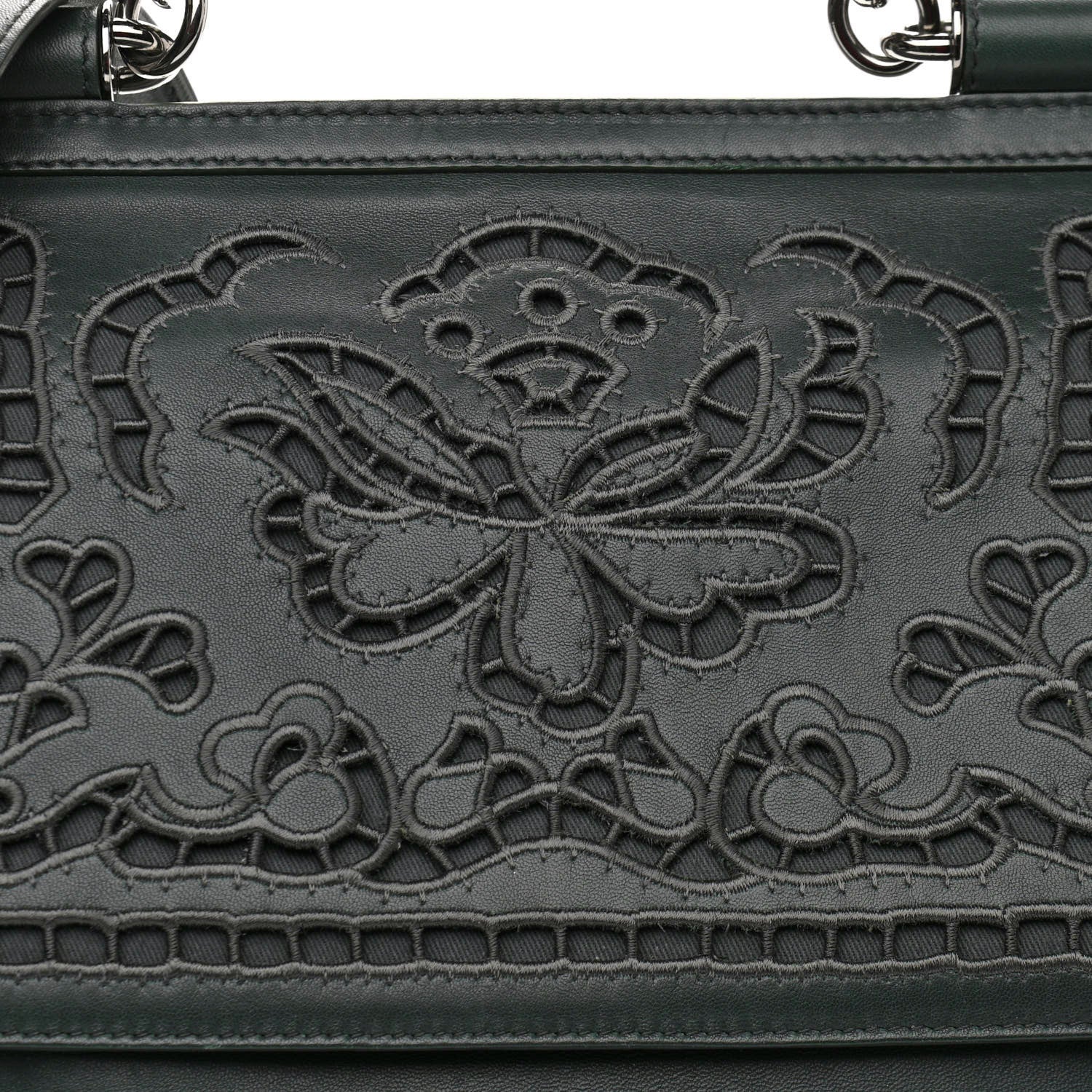 Dolce & Gabbana Lambskin Large Embroidered Laser Cut Miss Sicily Satchel Dark Green 6 of 13