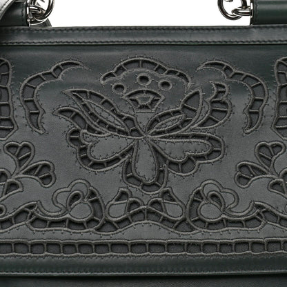 Dolce & Gabbana Lambskin Large Embroidered Laser Cut Miss Sicily Satchel Dark Green 6 of 13