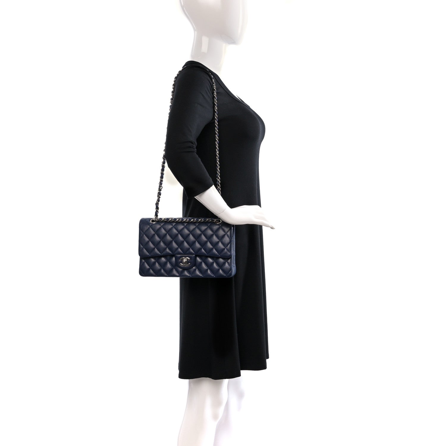 Chanel Caviar Quilted Medium Double Flap Navy 2 of 8