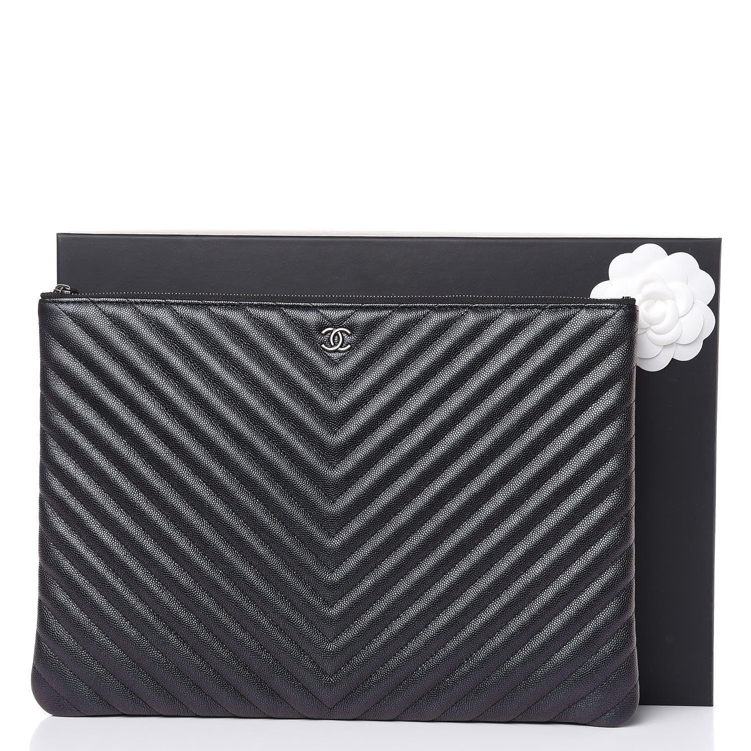 Chanel Iridescent Caviar Chevron Quilted Large Cosmetic Case Black 10 of 10