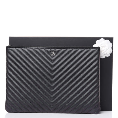 Chanel Iridescent Caviar Chevron Quilted Large Cosmetic Case Black 10 of 10