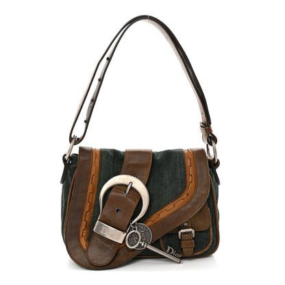 Christian Dior Denim Calfskin Mini Gaucho Crossbody Bag Blue 1 of 12