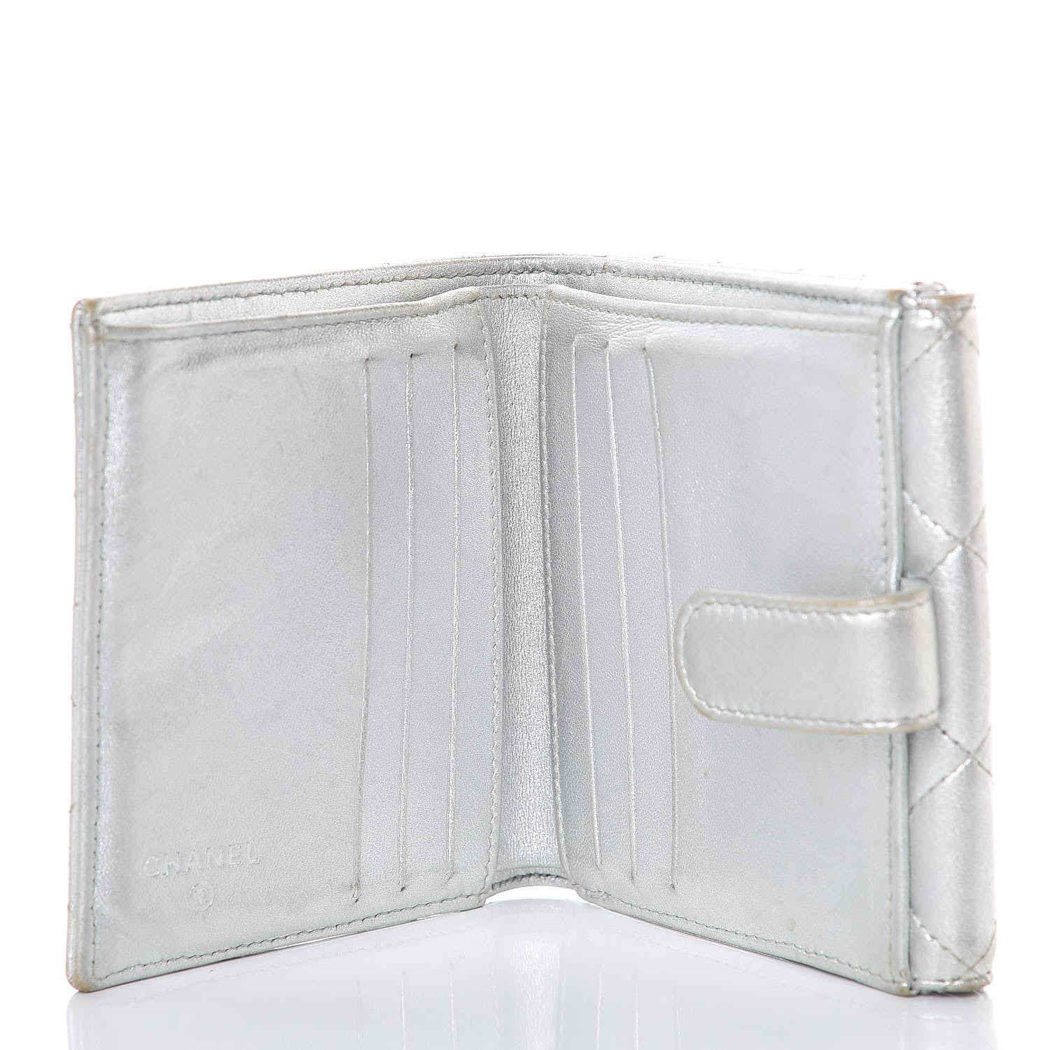 Chanel Metallic Lambskin Quilted Compact French Flap Wallet Silver 5 of 15