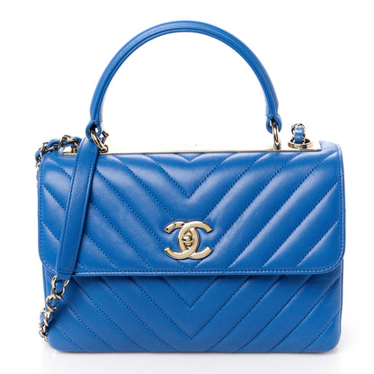 Chanel Lambskin Chevron Quilted Small Trendy CC Dual Handle Flap Bag Blue 1 of 11