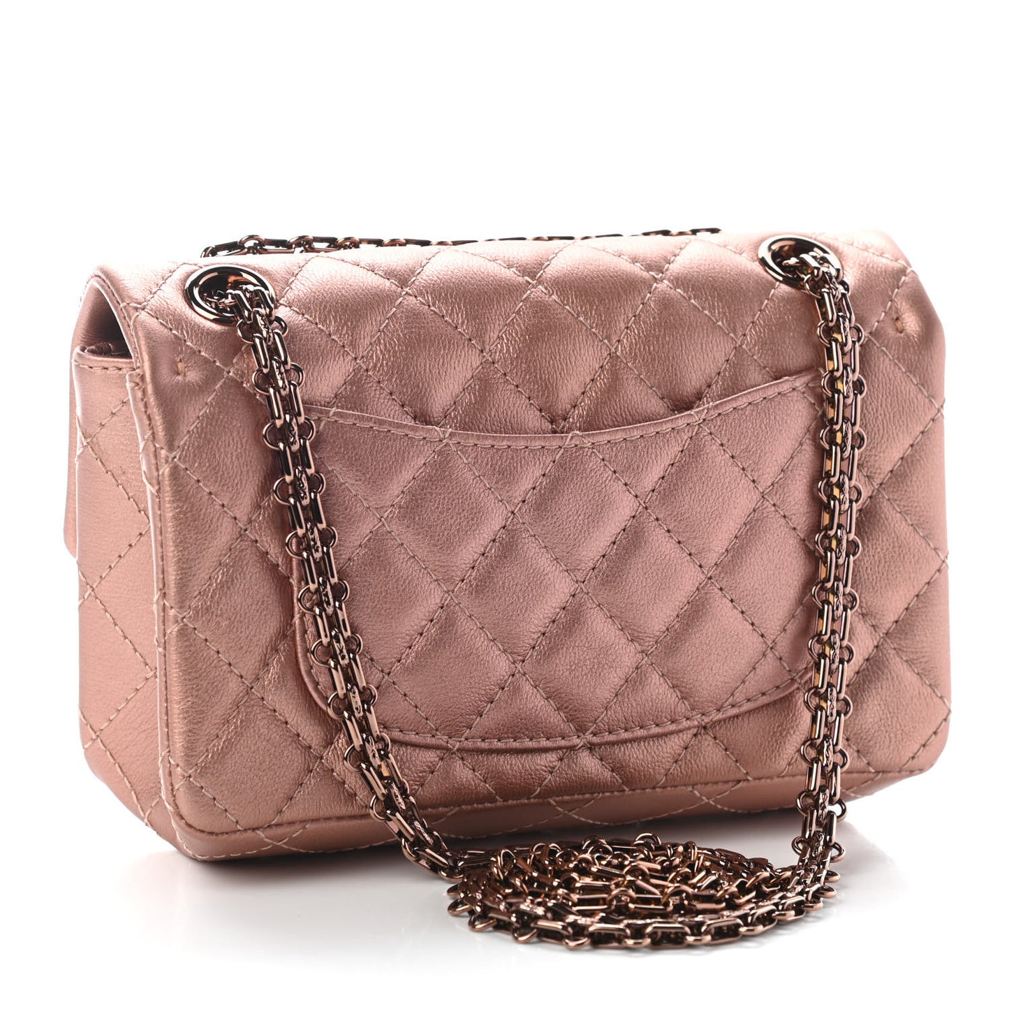 Metallic Grained Calfskin Quilted 2.55 Reissue Mini Flap Copper Pink
